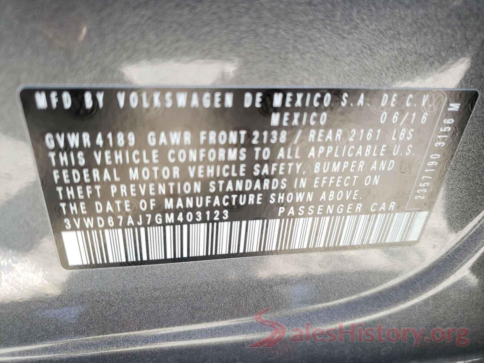 3VWD67AJ7GM403123 2016 VOLKSWAGEN JETTA