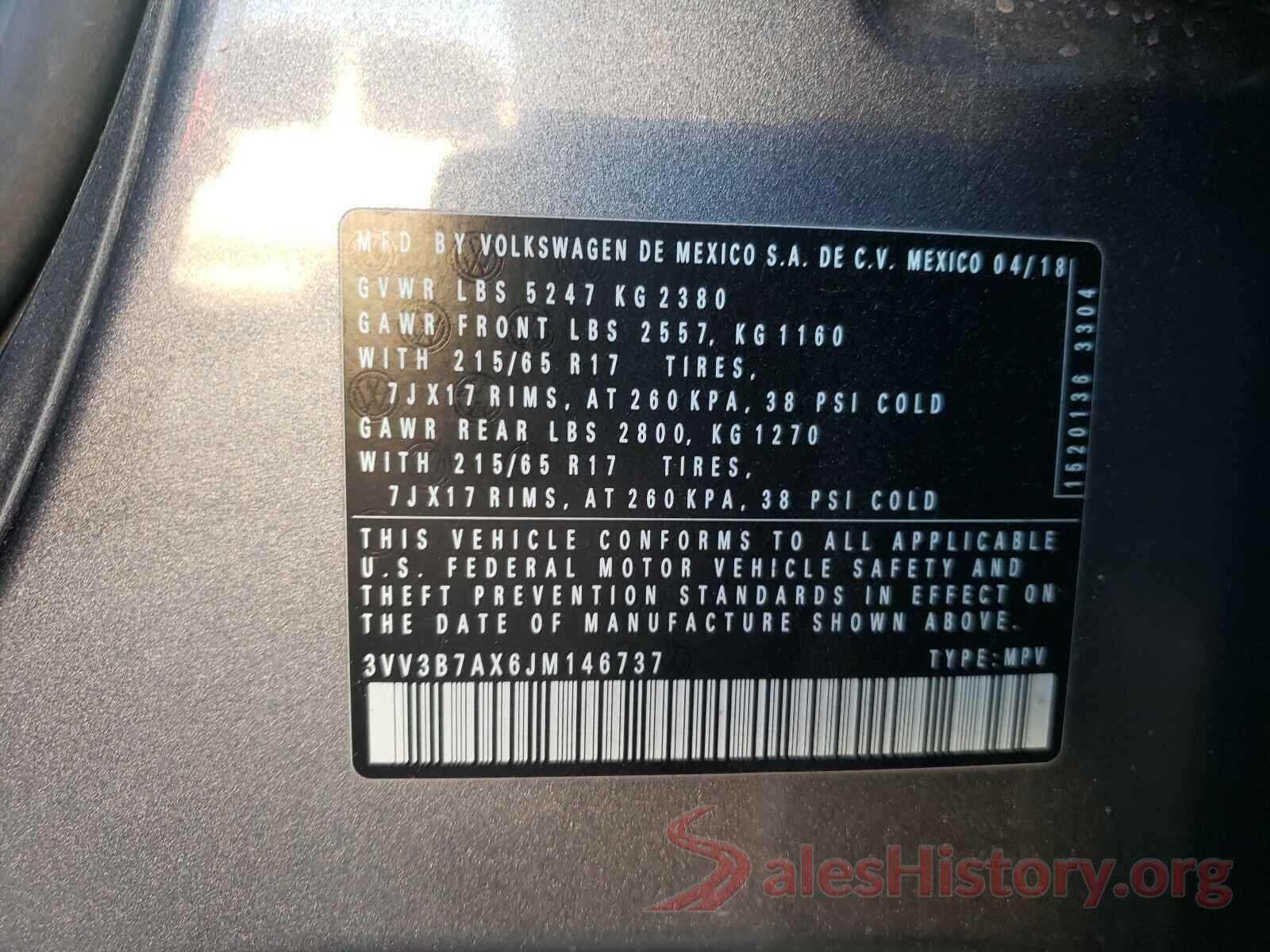 3VV3B7AX6JM146737 2018 VOLKSWAGEN TIGUAN