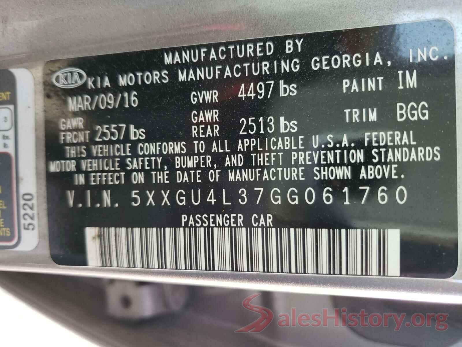 5XXGU4L37GG061760 2016 KIA OPTIMA