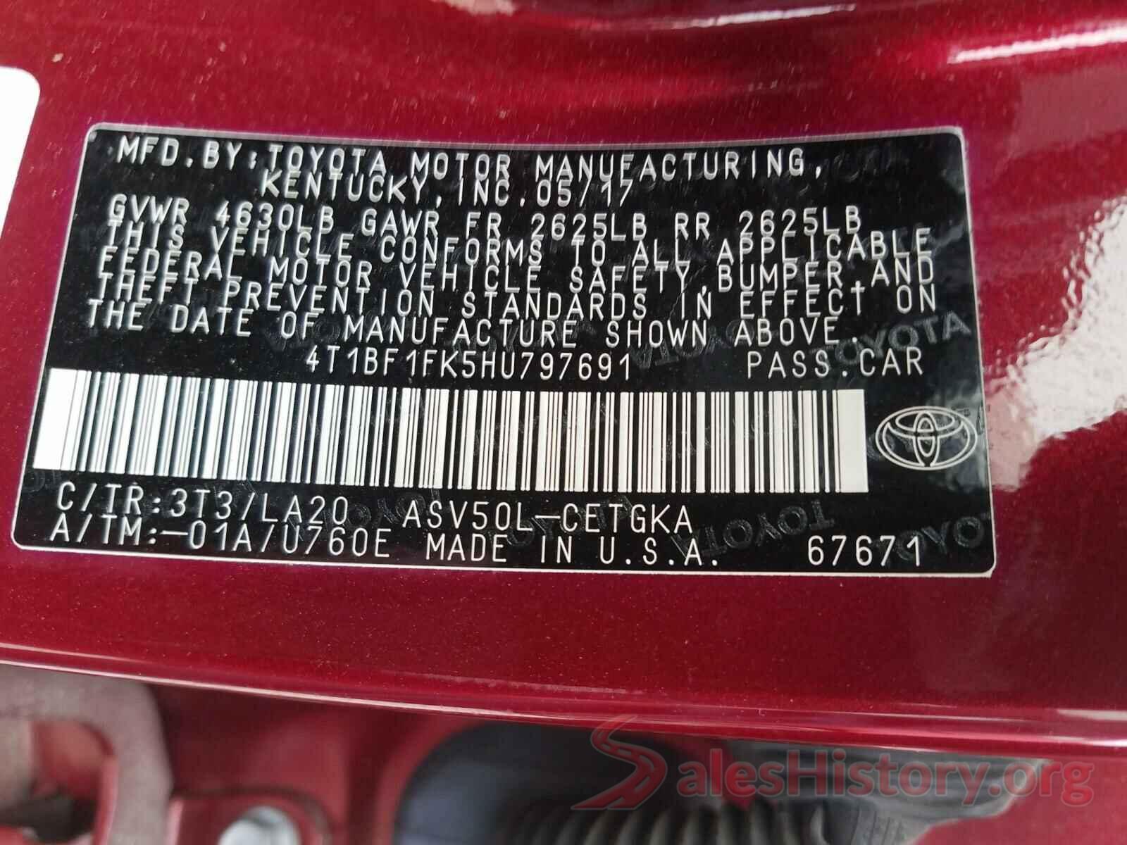 4T1BF1FK5HU797691 2017 TOYOTA CAMRY