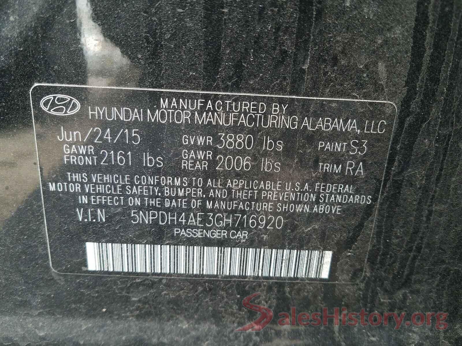 5NPDH4AE3GH716920 2016 HYUNDAI ELANTRA