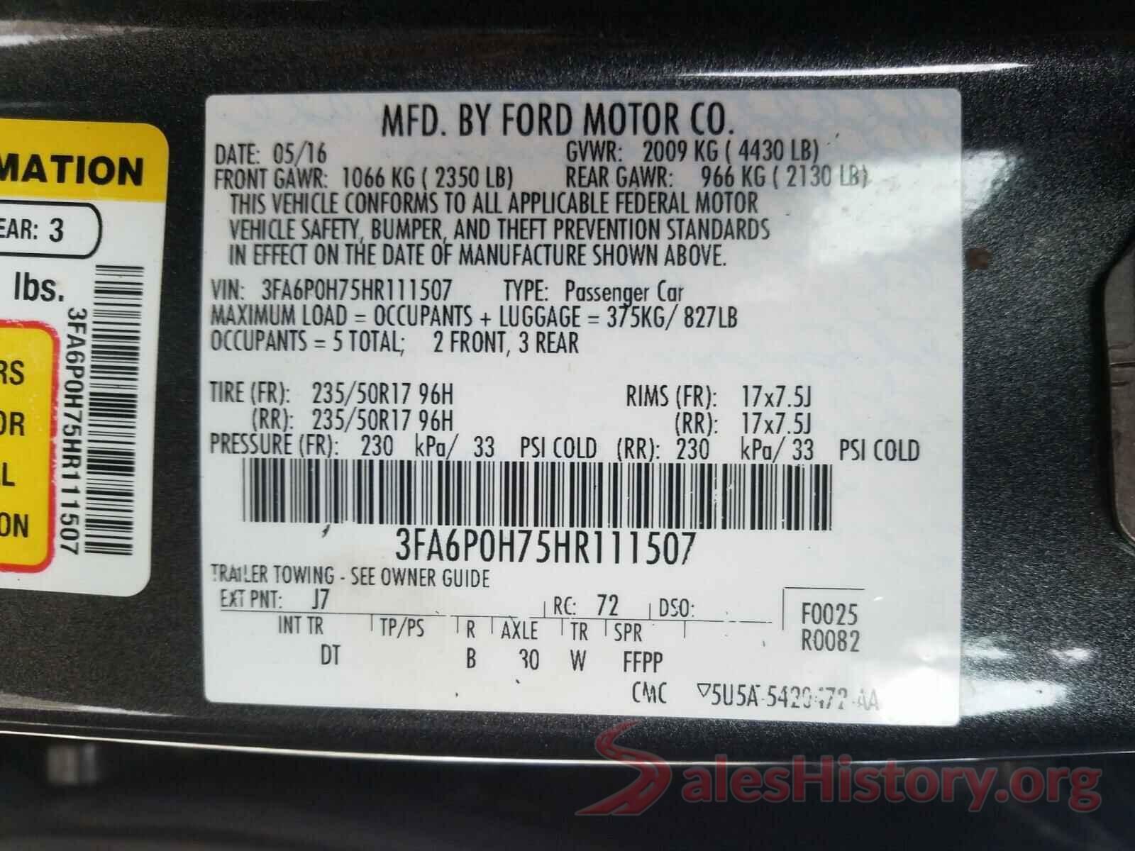 3FA6P0H75HR111507 2017 FORD FUSION