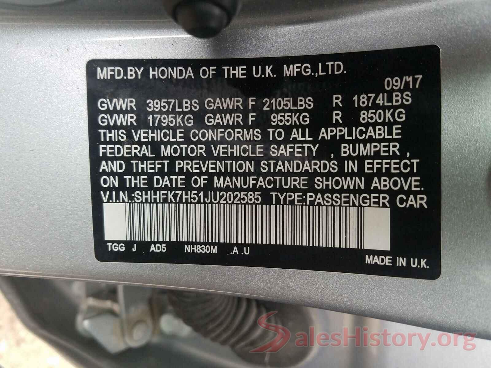 SHHFK7H51JU202585 2018 HONDA CIVIC