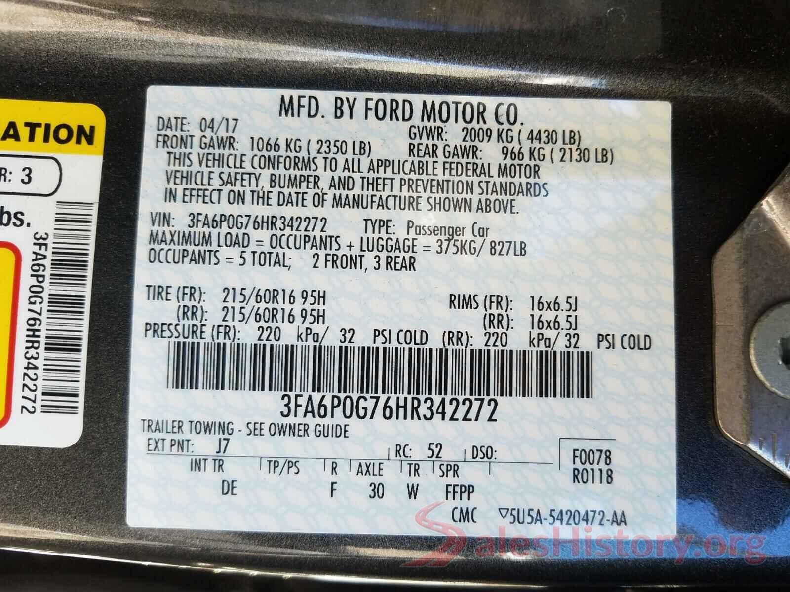 3FA6P0G76HR342272 2017 FORD FUSION