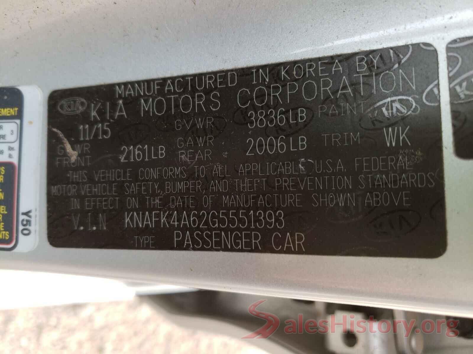 KNAFK4A62G5551393 2016 KIA FORTE