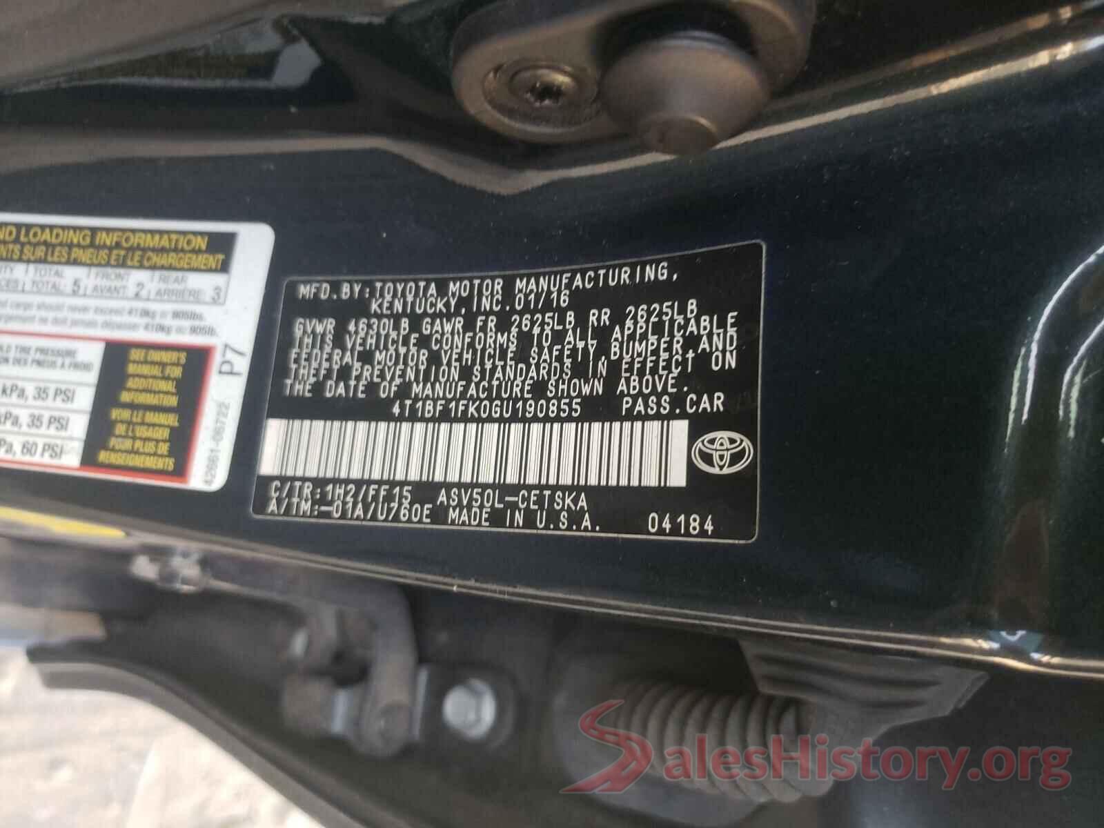 4T1BF1FK0GU190855 2016 TOYOTA CAMRY