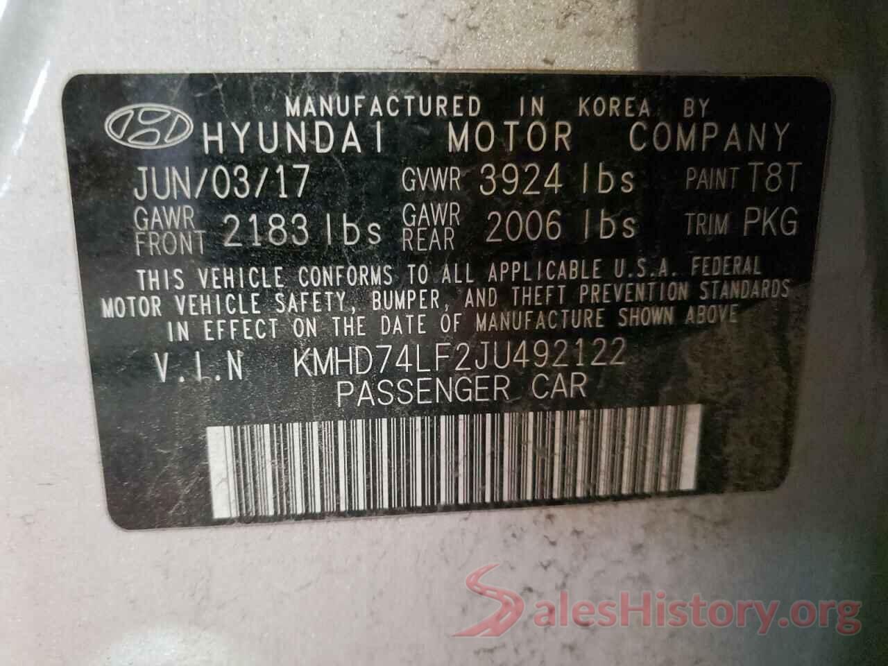 KMHD74LF2JU492122 2018 HYUNDAI ELANTRA