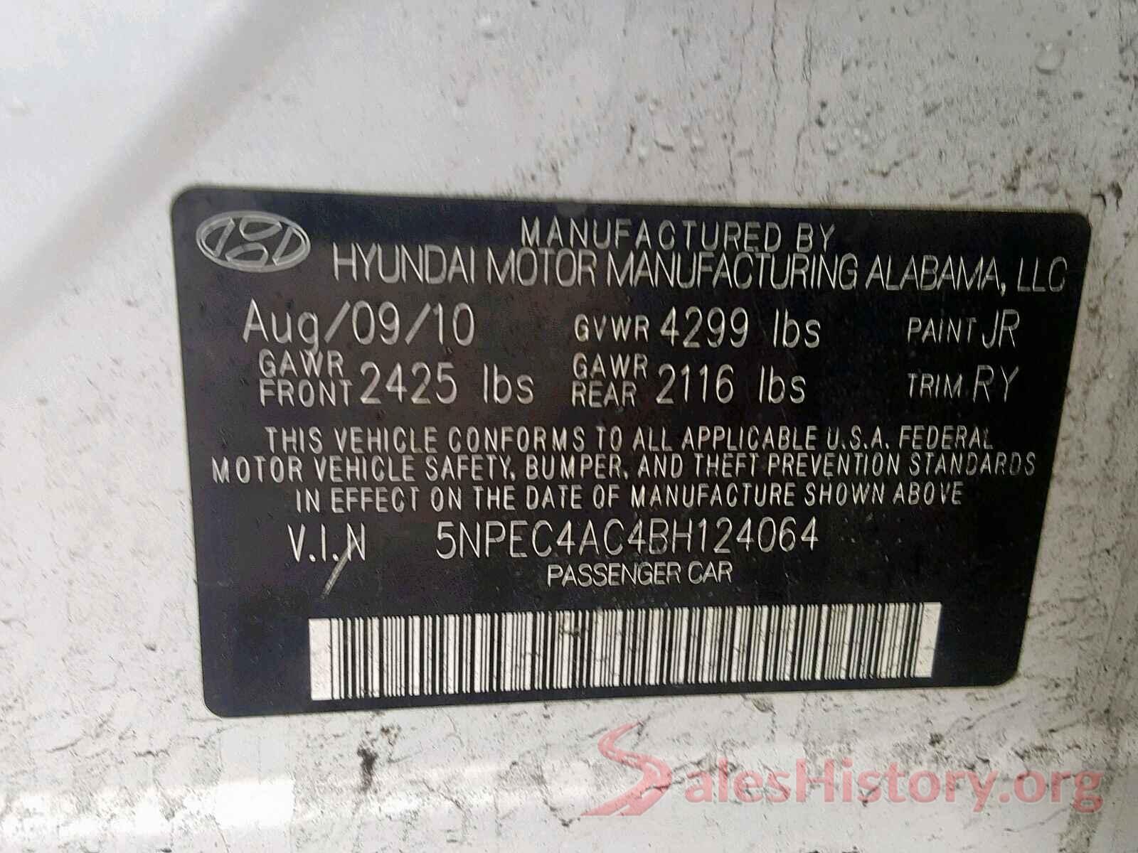 5NPEC4AC4BH124064 2011 HYUNDAI SONATA