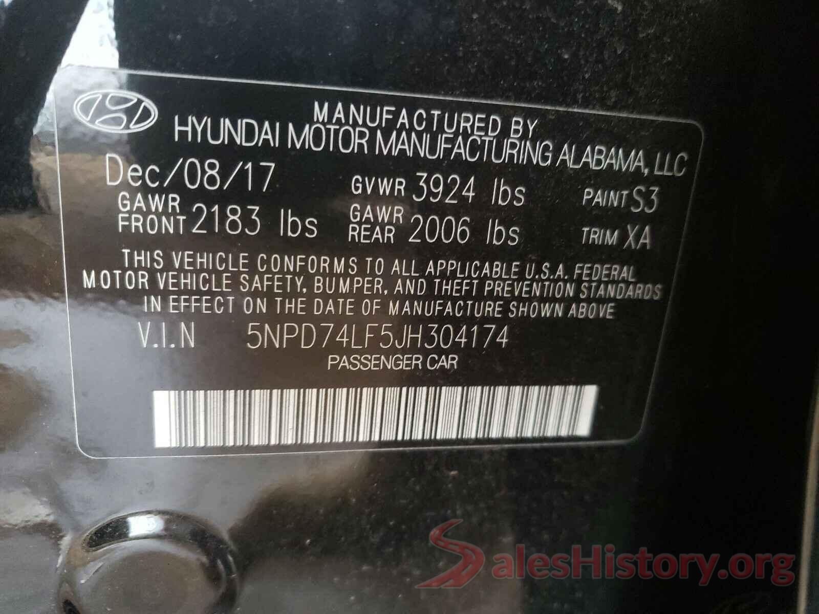 5NPD74LF5JH304174 2018 HYUNDAI ELANTRA