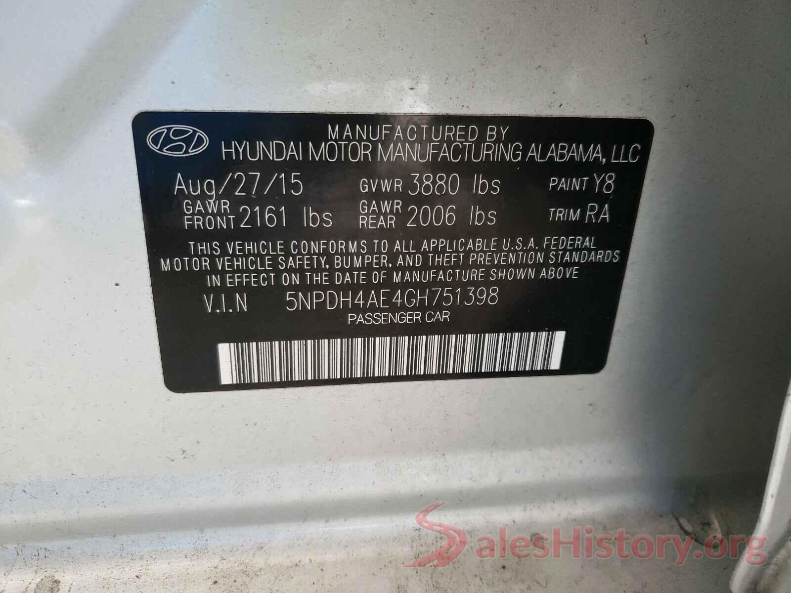 5TDDZRFH9KS931668 2016 HYUNDAI ELANTRA