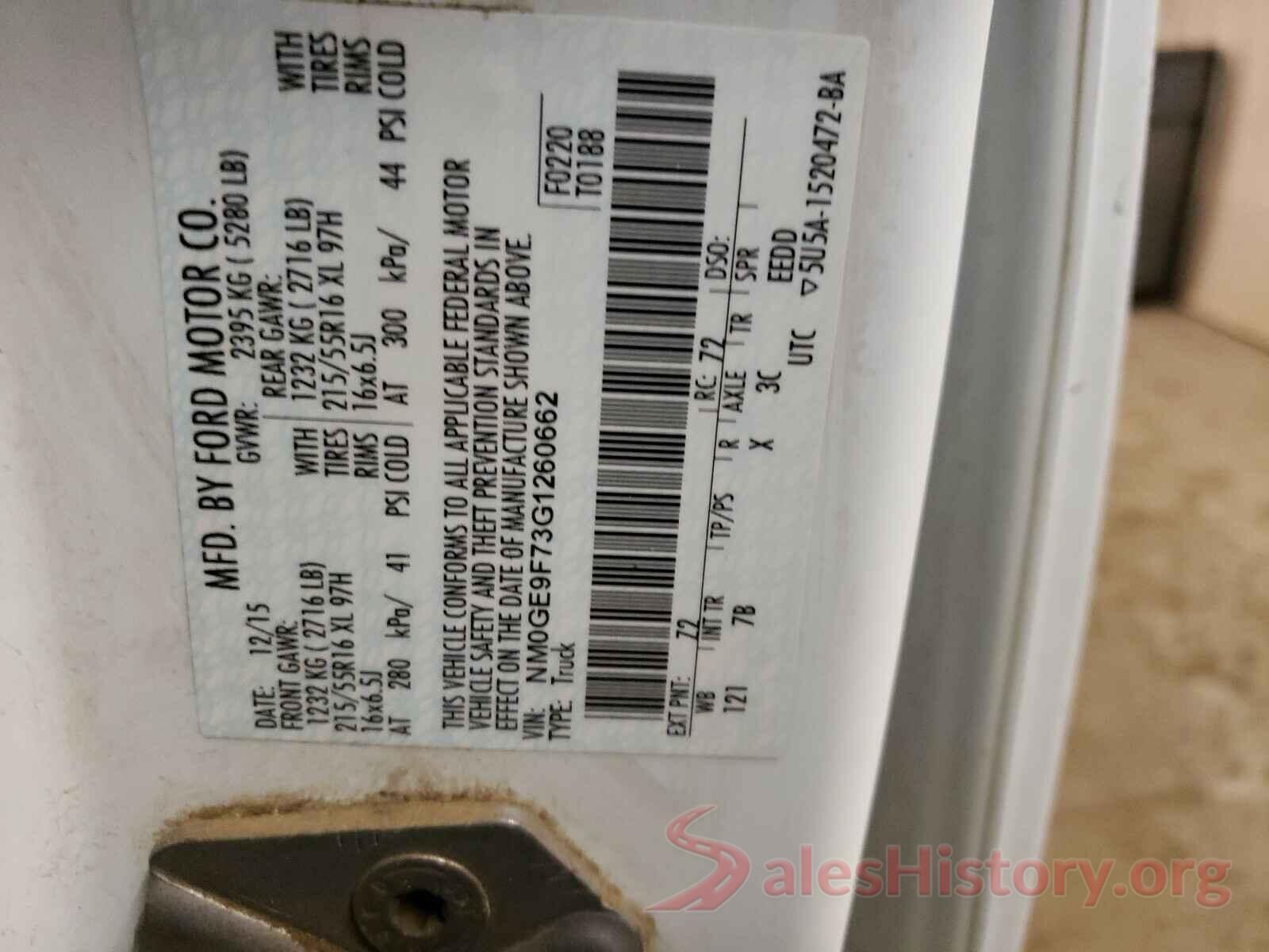 NM0GE9F73G1260662 2016 FORD TRANSIT CO