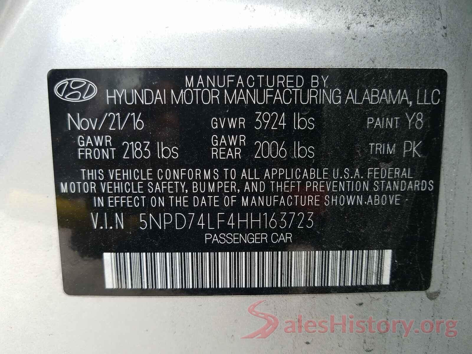 5NPD74LF4HH163723 2017 HYUNDAI ELANTRA