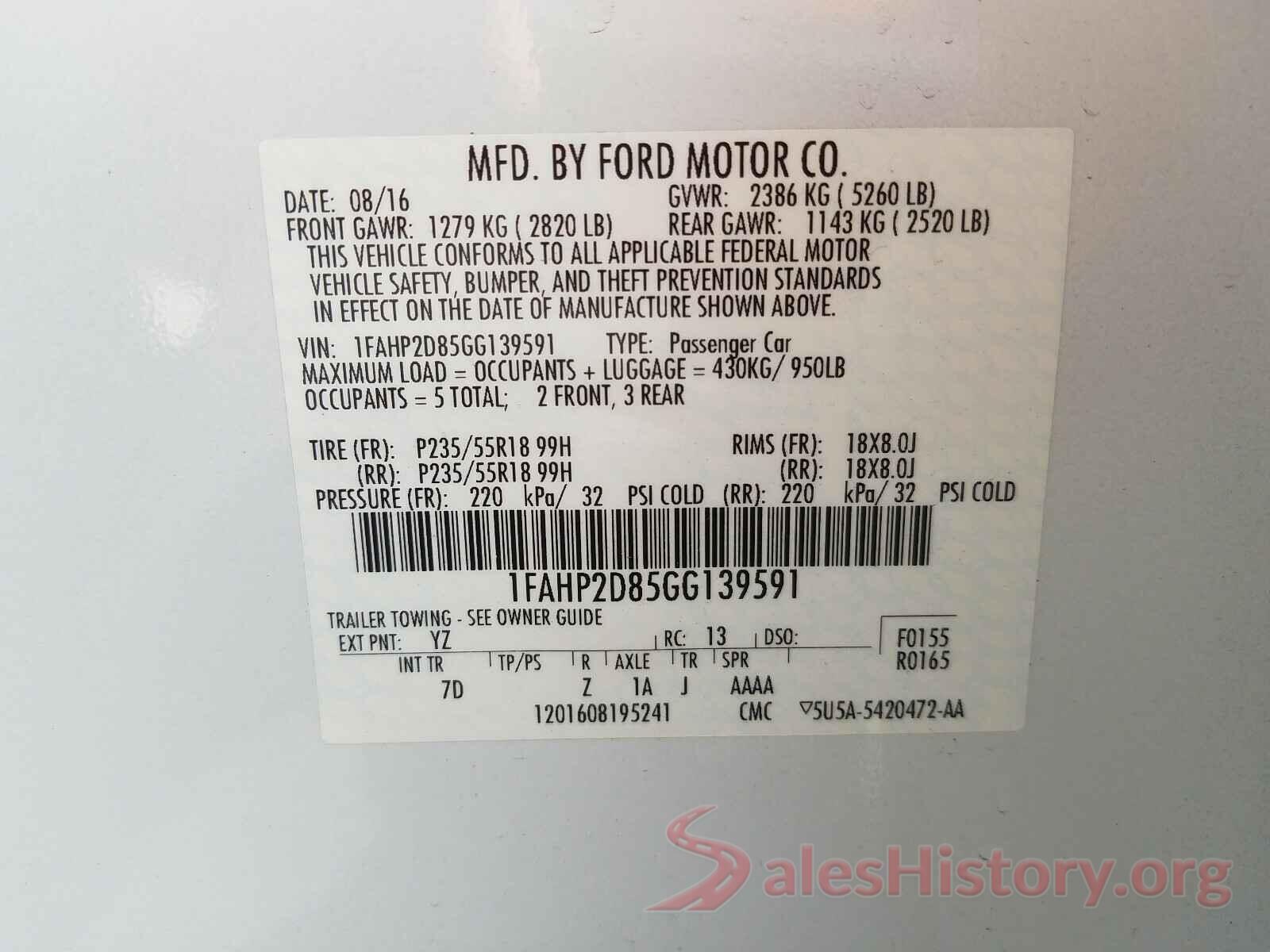 1FAHP2D85GG139591 2016 FORD TAURUS