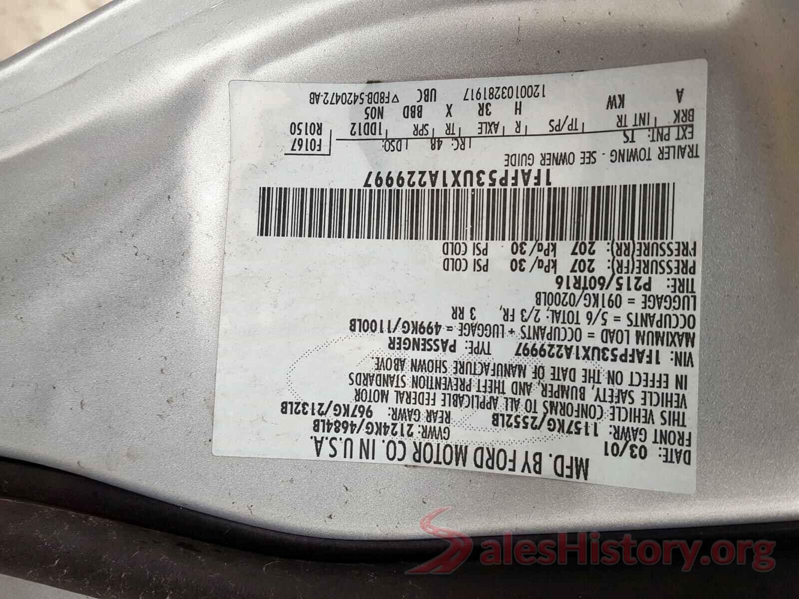 4T1BF1FK3HU757058 2001 FORD TAURUS