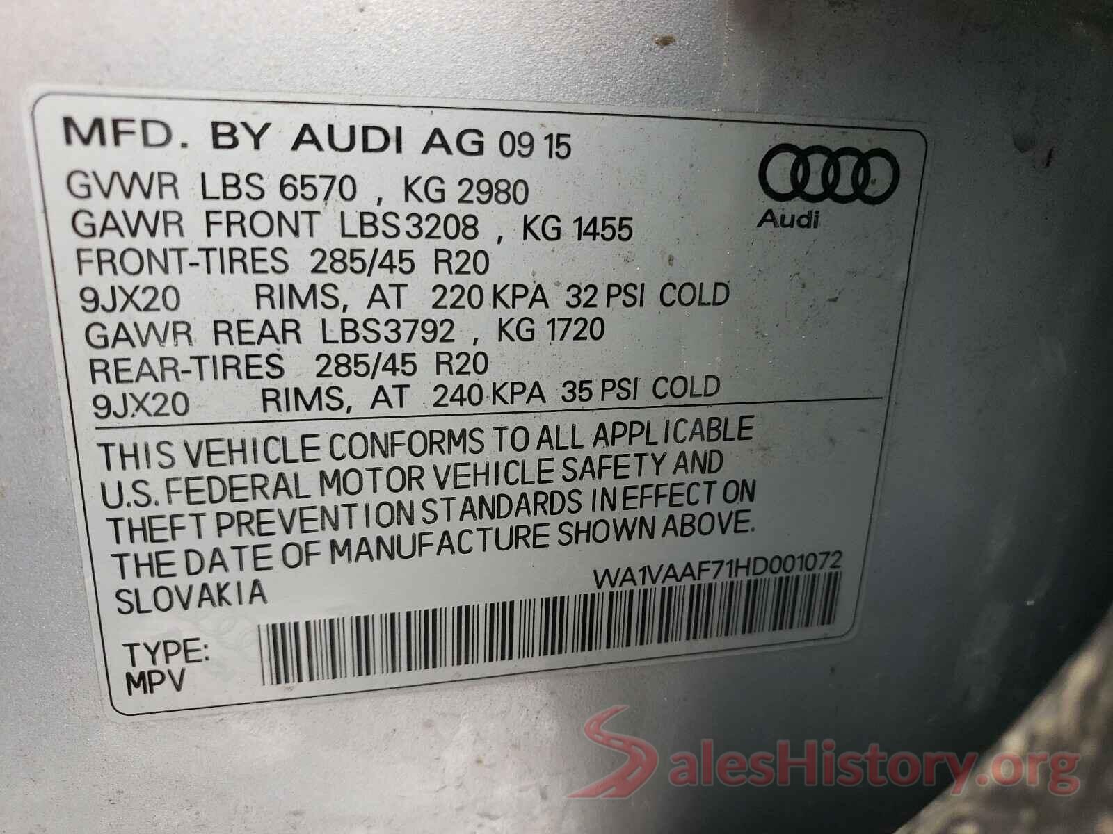 WA1VAAF71HD001072 2017 AUDI Q7