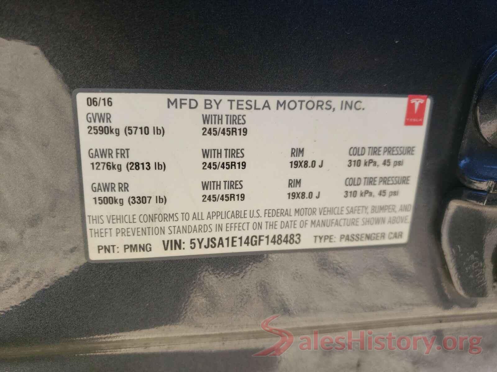 5YJSA1E14GF148483 2016 TESLA MODEL S