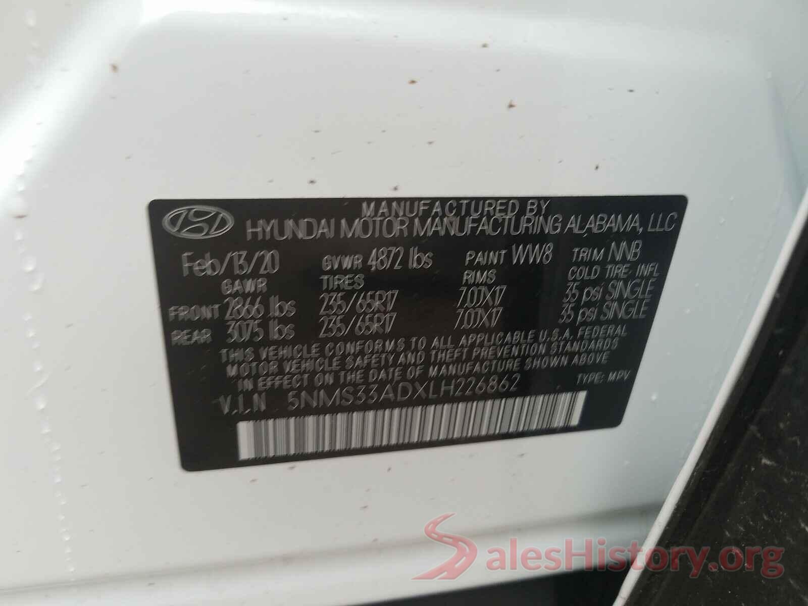 5NMS33ADXLH226862 2020 HYUNDAI SANTA FE