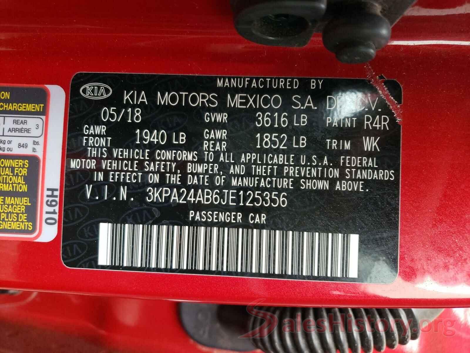 3KPA24AB6JE125356 2018 KIA RIO