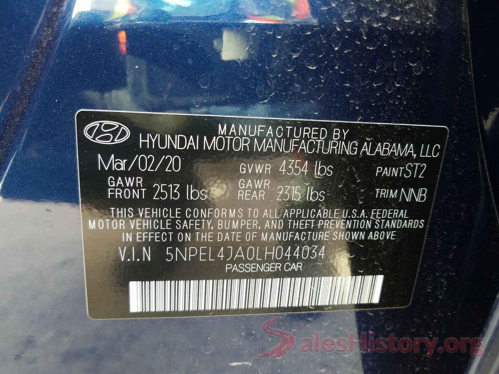 5NPEL4JA0LH044034 2020 HYUNDAI SONATA