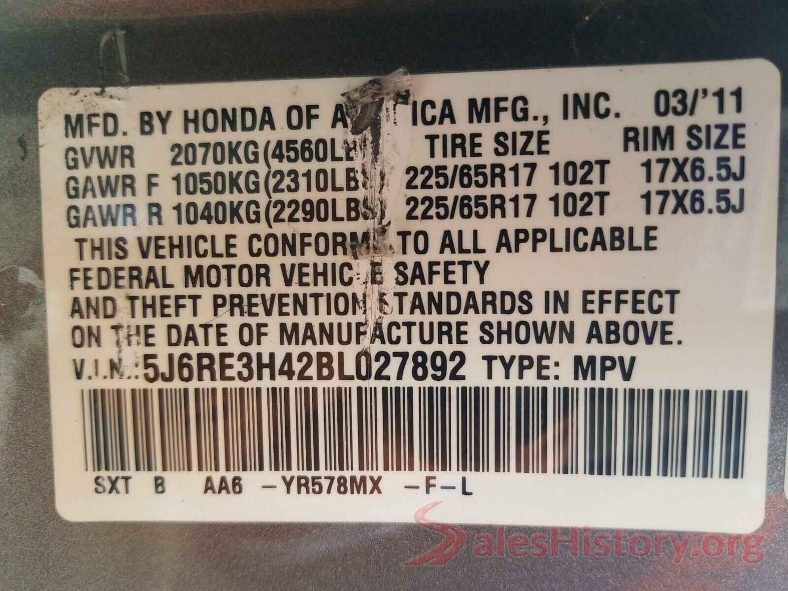 KNDP63AC9M7938874 2011 HONDA CRV