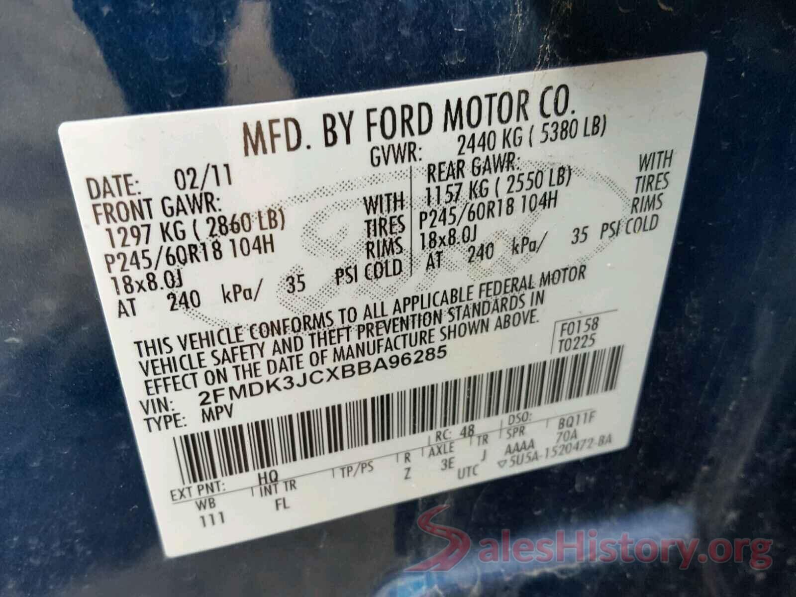 3FA6P0RU1KR235852 2011 FORD EDGE