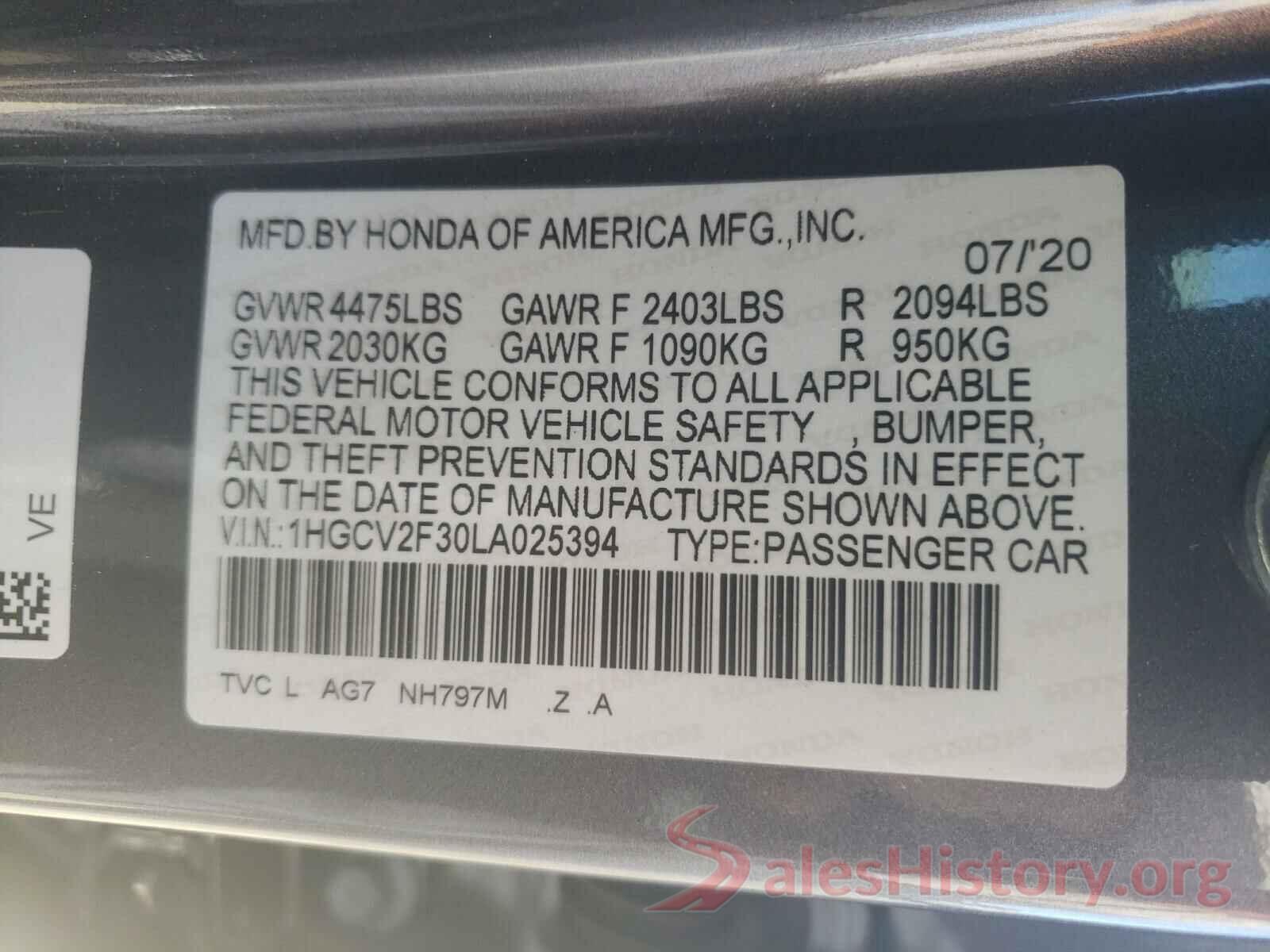 1HGCV2F30LA025394 2020 HONDA ACCORD