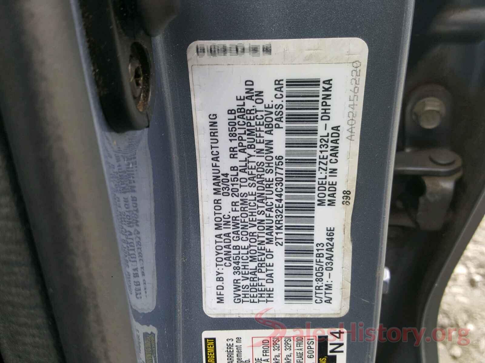 JTMH1RFV7KJ010285 2004 TOYOTA COROLLA