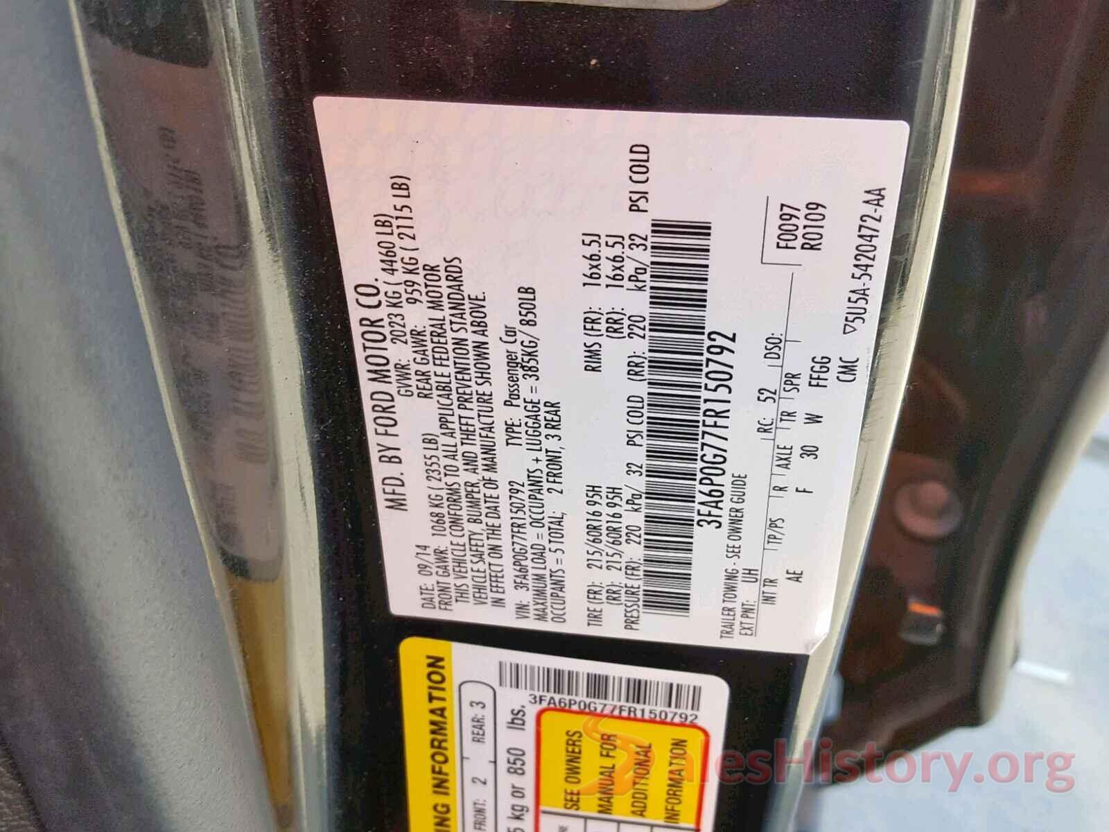 WD3PE8CD9JP597648 2015 FORD FUSION