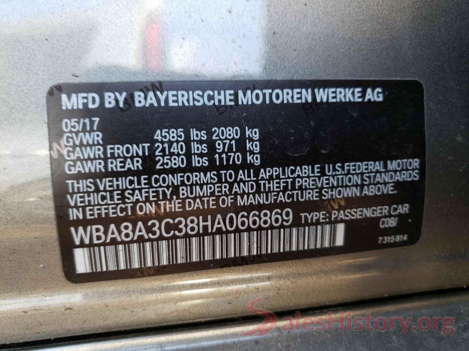 WBA8A3C38HA066869 2017 BMW 3 SERIES