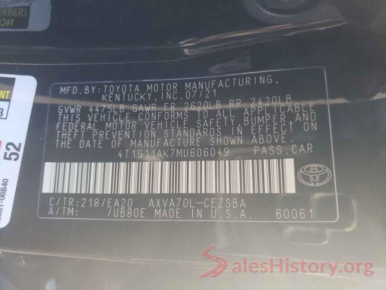 4T1G11AK7MU606049 2021 TOYOTA CAMRY