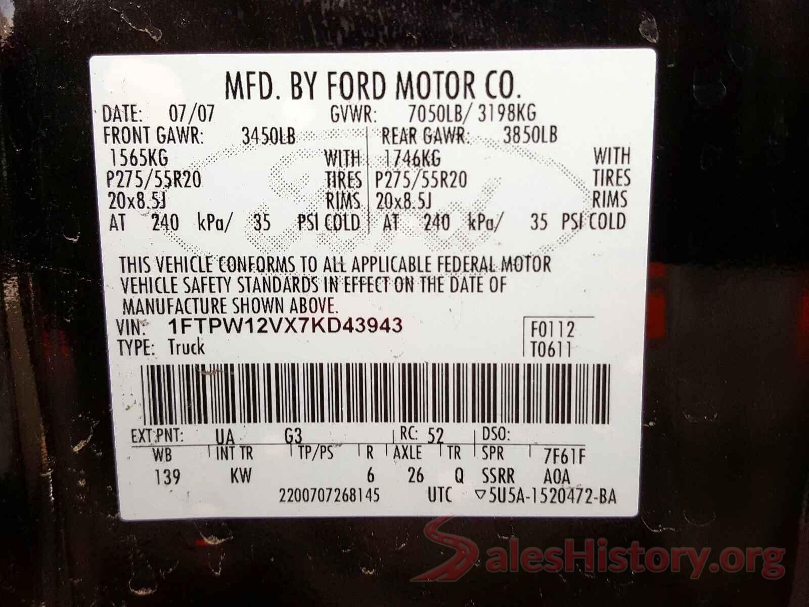 1HGCR2F50HA228198 2007 FORD F150