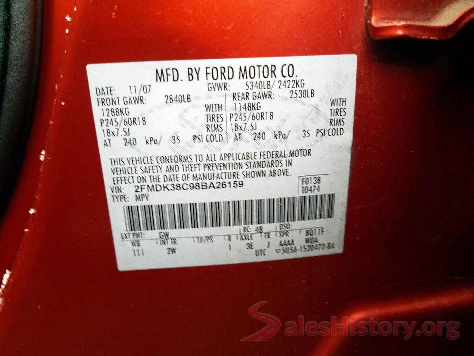 5FNRL6H93KB098367 2008 FORD EDGE