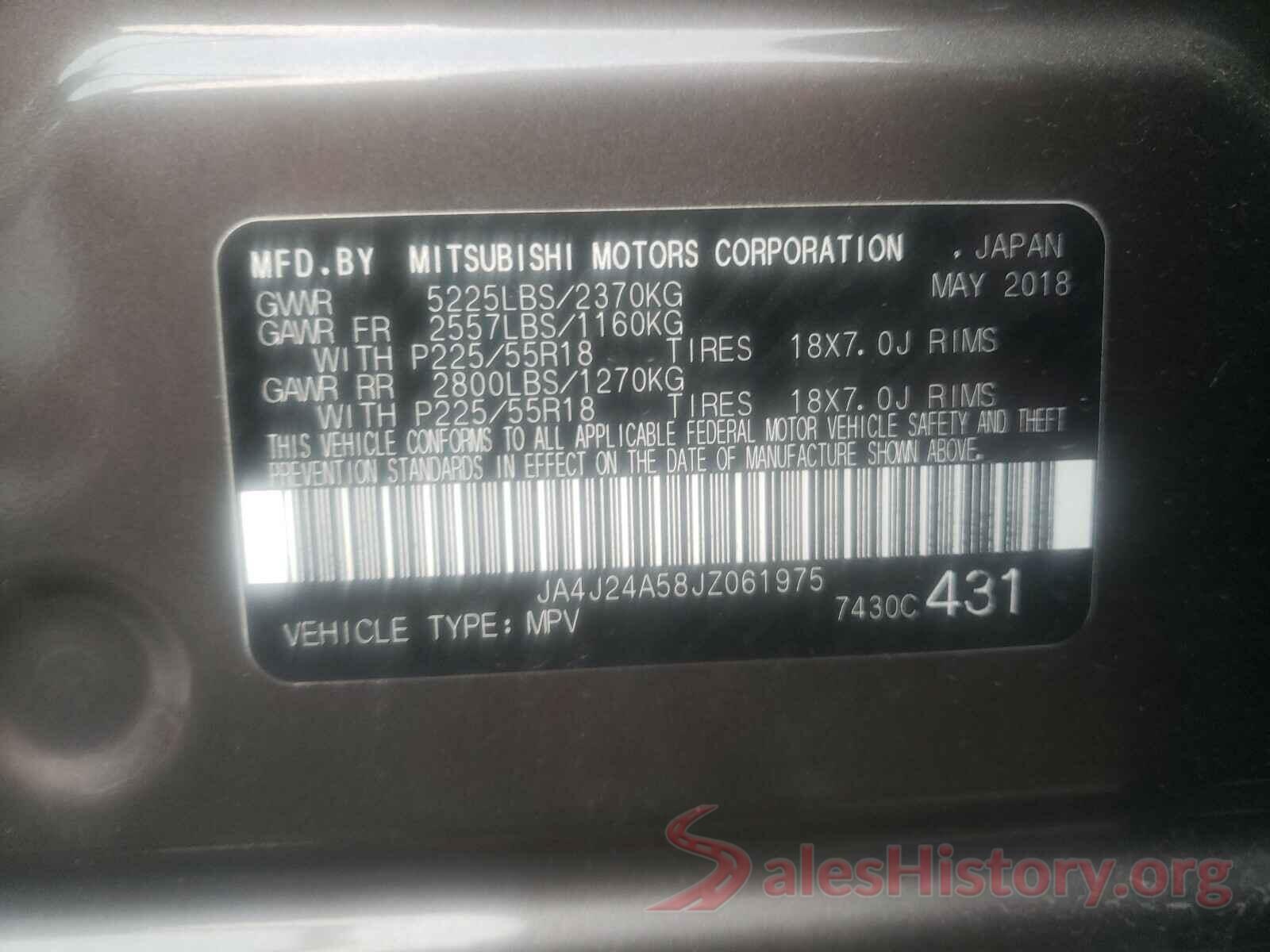 2T3P1RFV6KC010907 2018 MITSUBISHI OUTLANDER