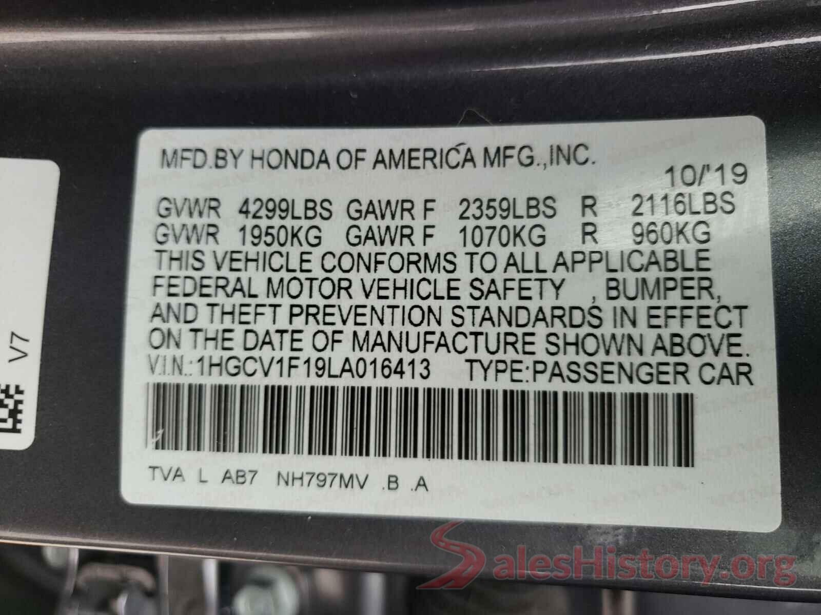 1HGCV1F19LA016413 2020 HONDA ACCORD