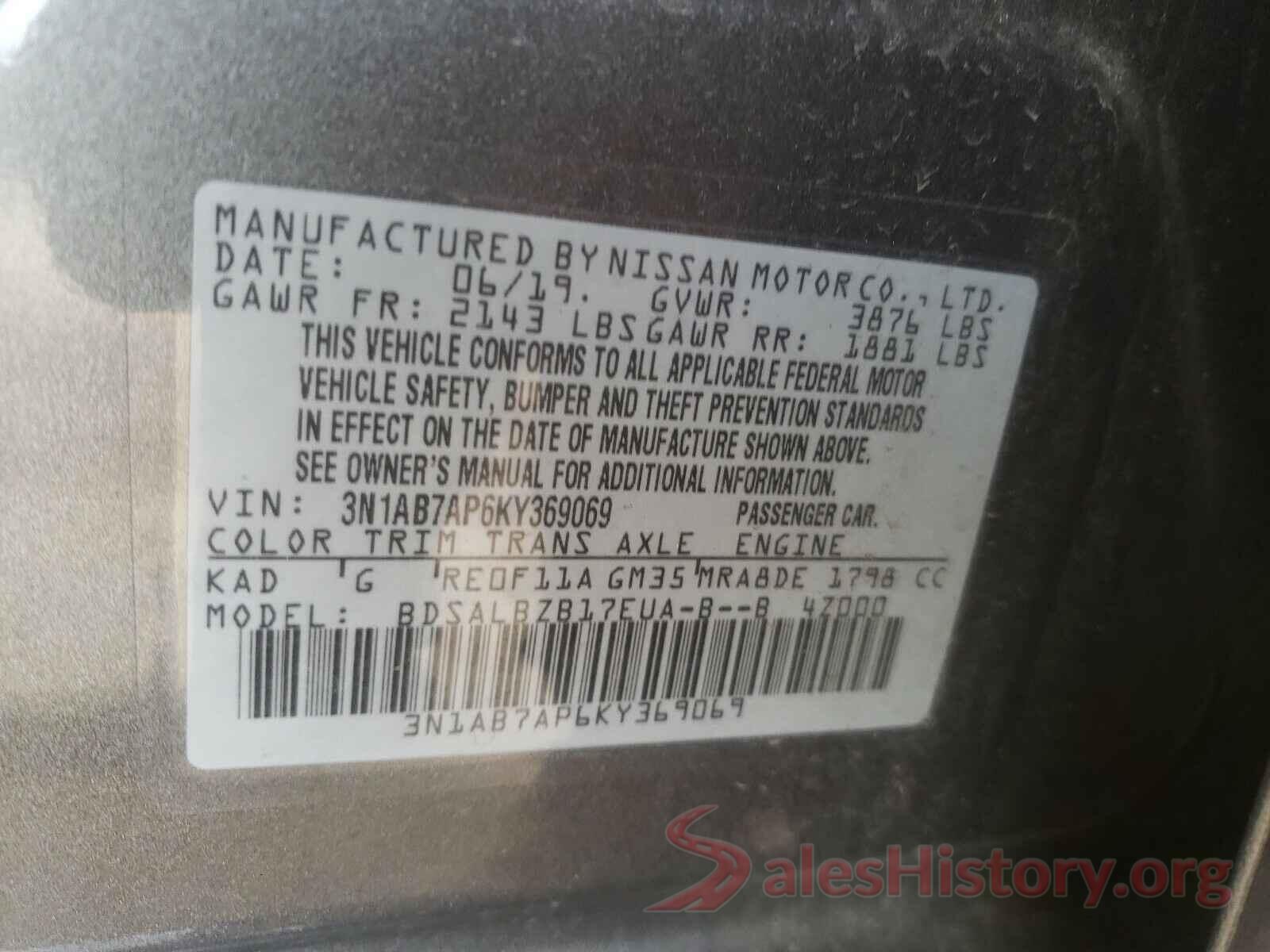 3N1AB7AP6KY369069 2019 NISSAN SENTRA