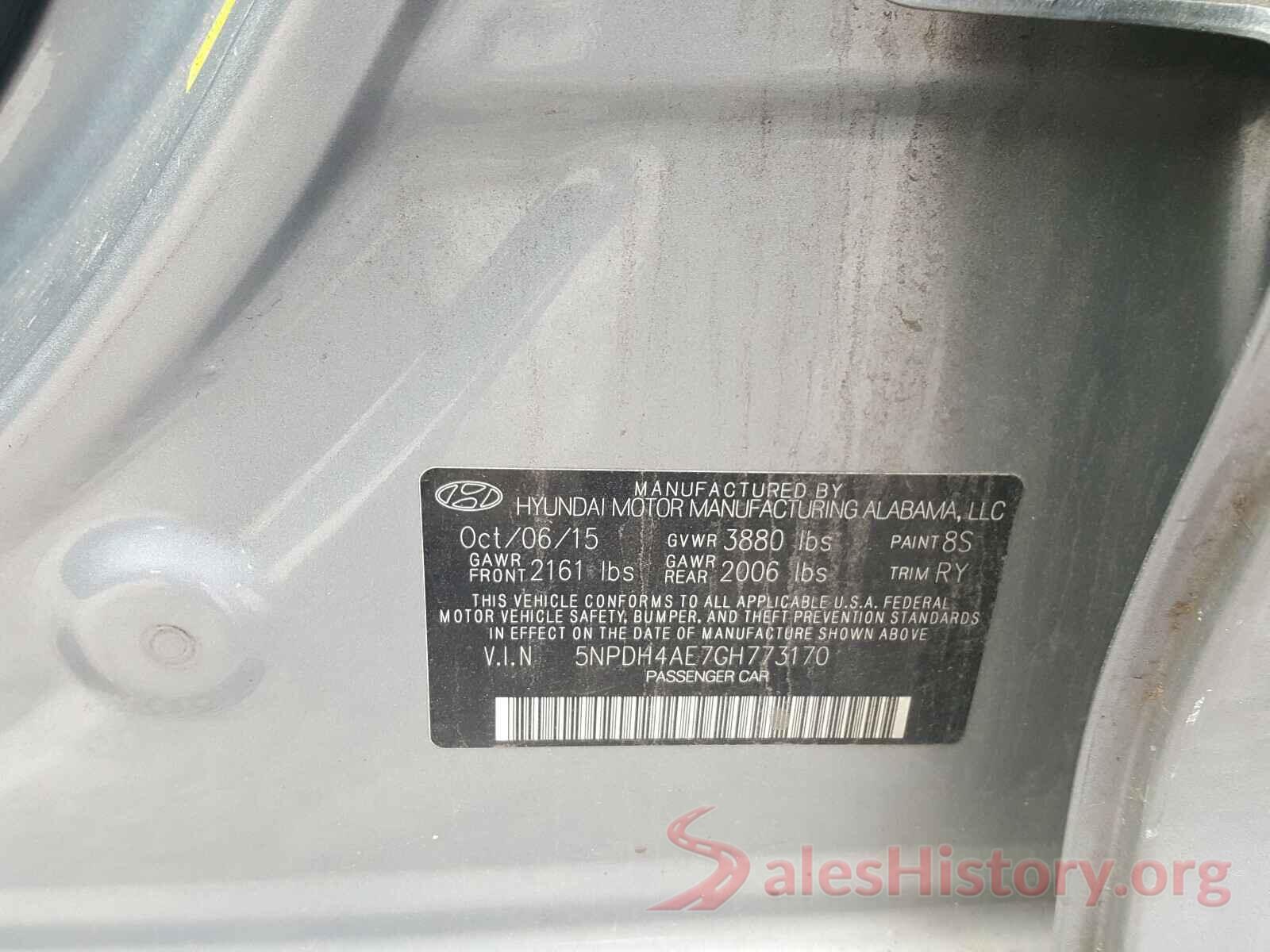 5NPDH4AE7GH773170 2016 HYUNDAI ELANTRA