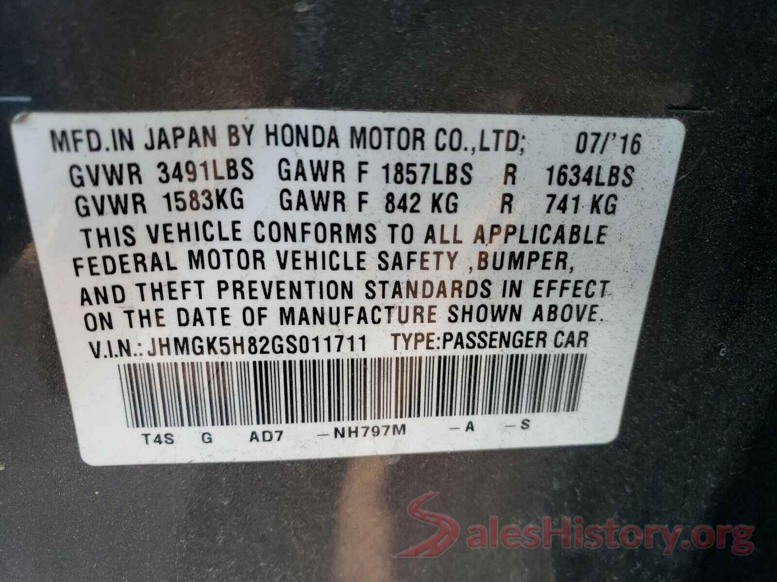 JHMGK5H82GS011711 2016 HONDA FIT