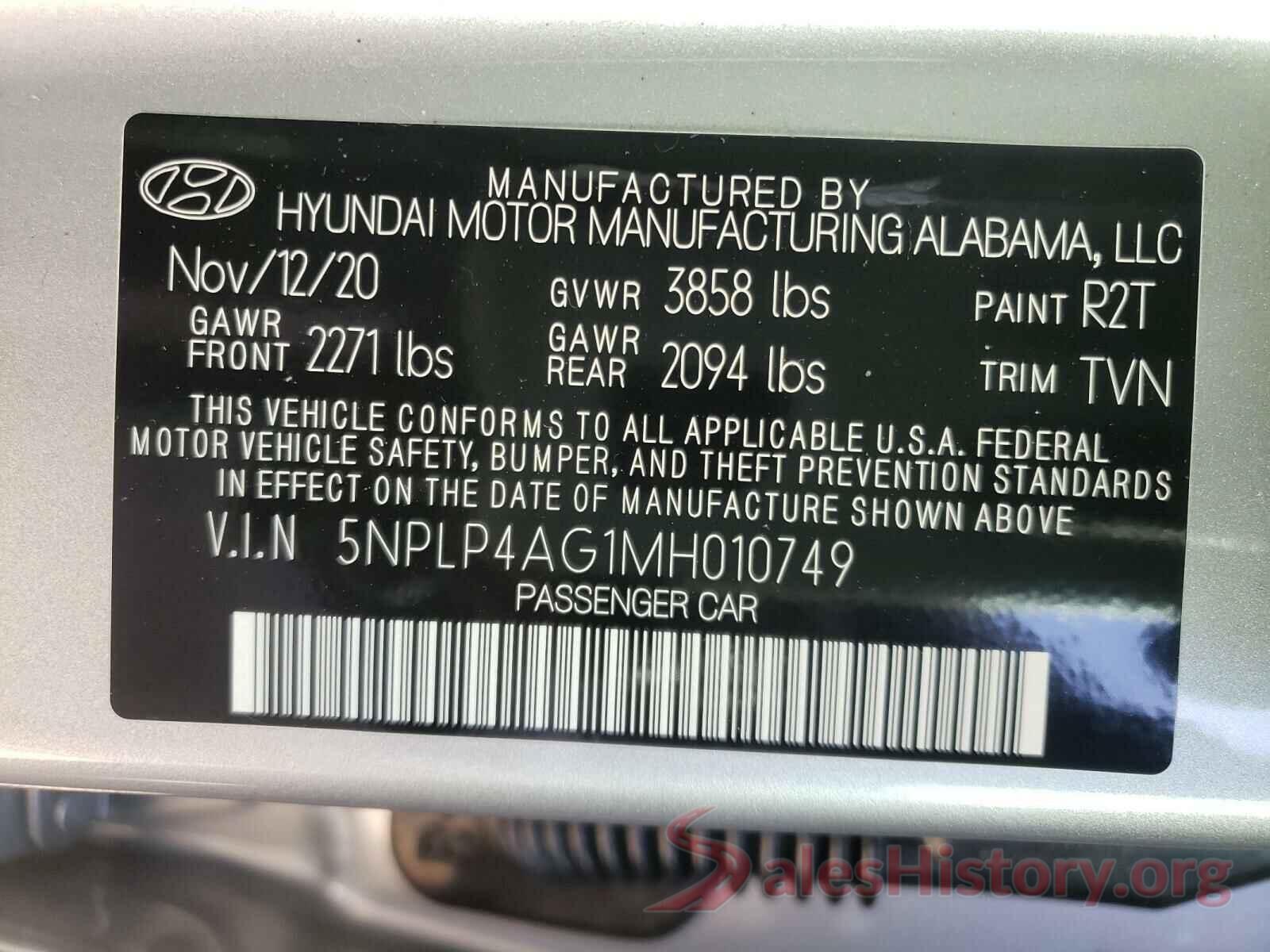 5NPLP4AG1MH010749 2021 HYUNDAI ELANTRA