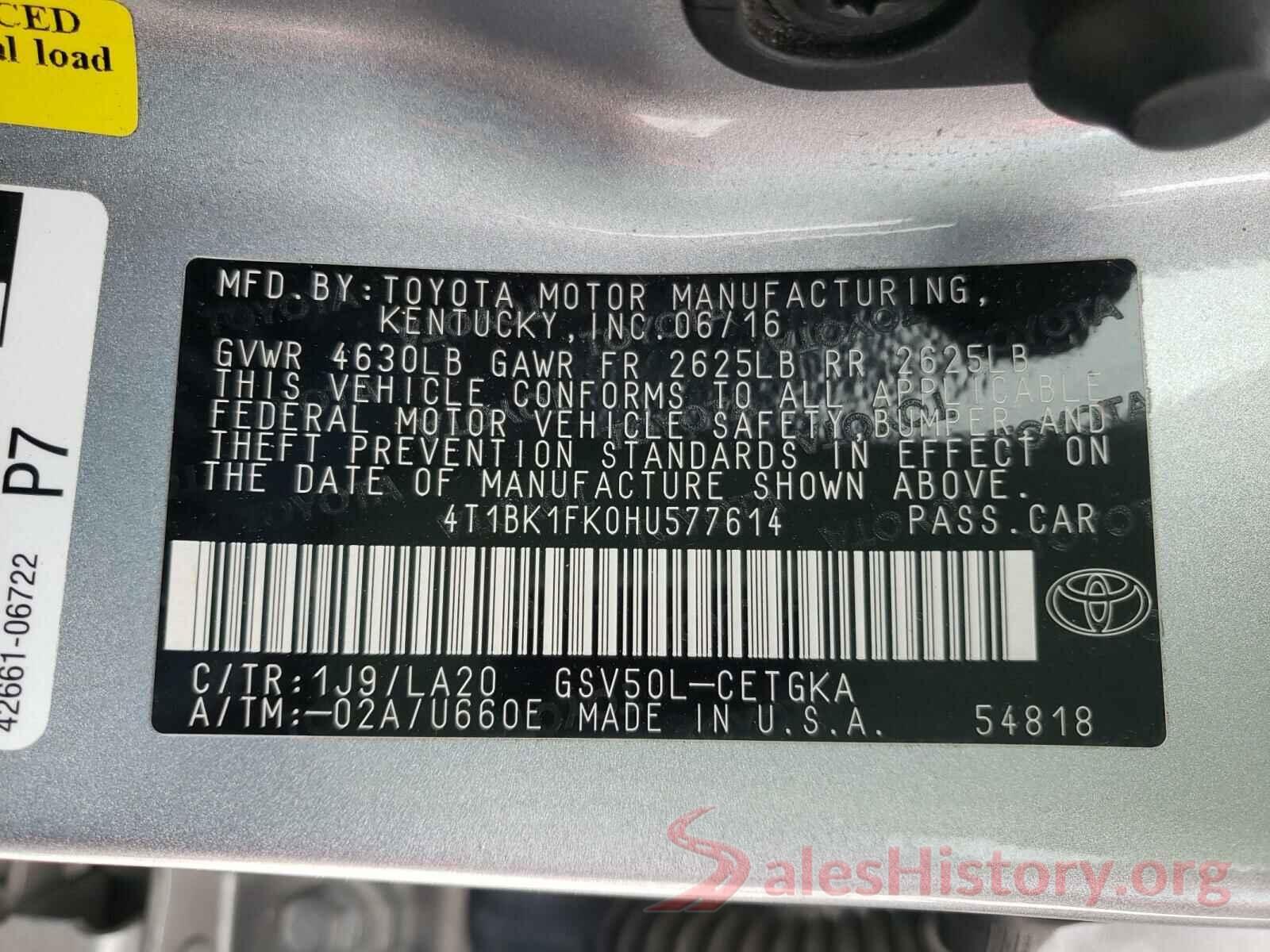 4T1BK1FK0HU577614 2017 TOYOTA CAMRY