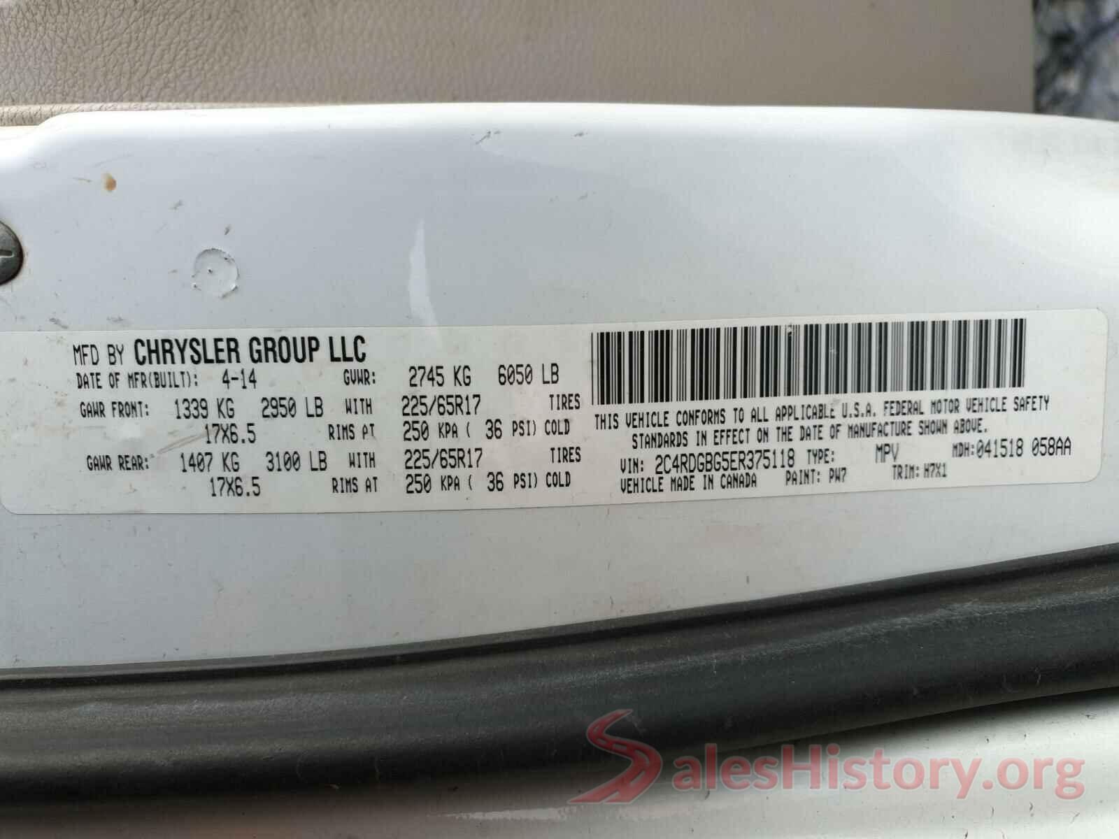 1C4PJLDB3HW522851 2014 DODGE GRAND CARA