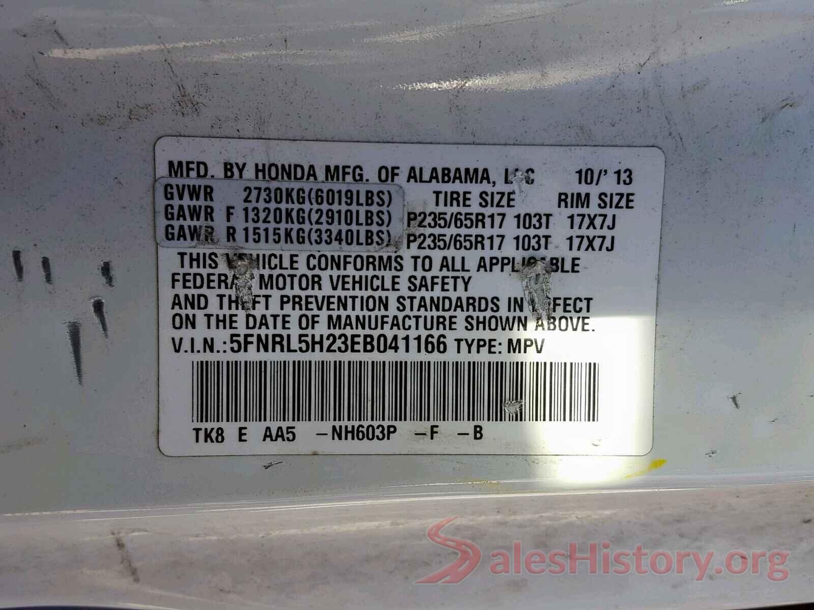 2T3WFREV0HW366209 2014 HONDA ODYSSEY LX