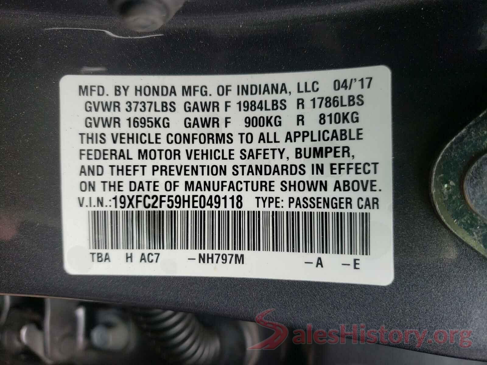 19XFC2F59HE049118 2017 HONDA CIVIC