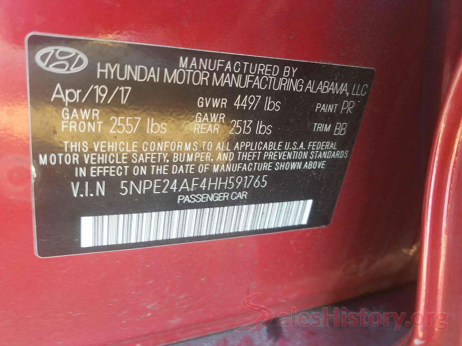 5NPE24AF4HH591765 2017 HYUNDAI SONATA