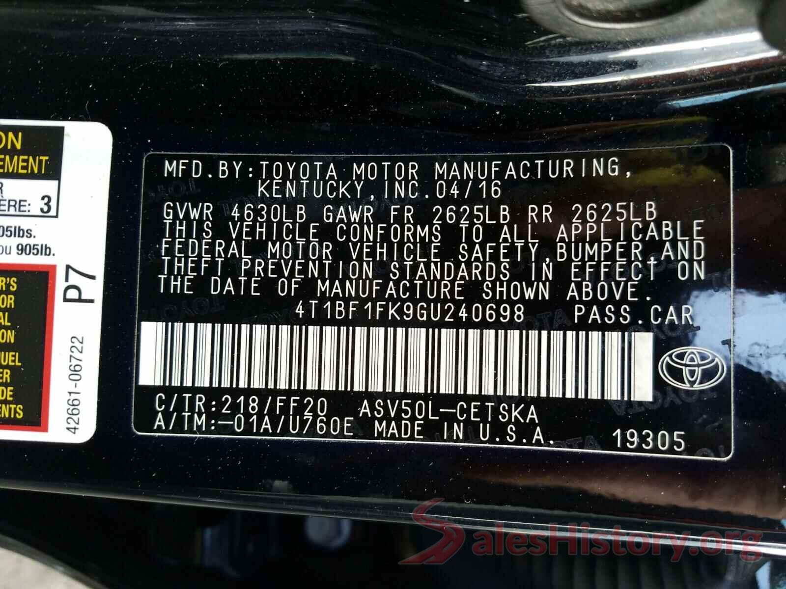 4T1BF1FK9GU240698 2016 TOYOTA CAMRY