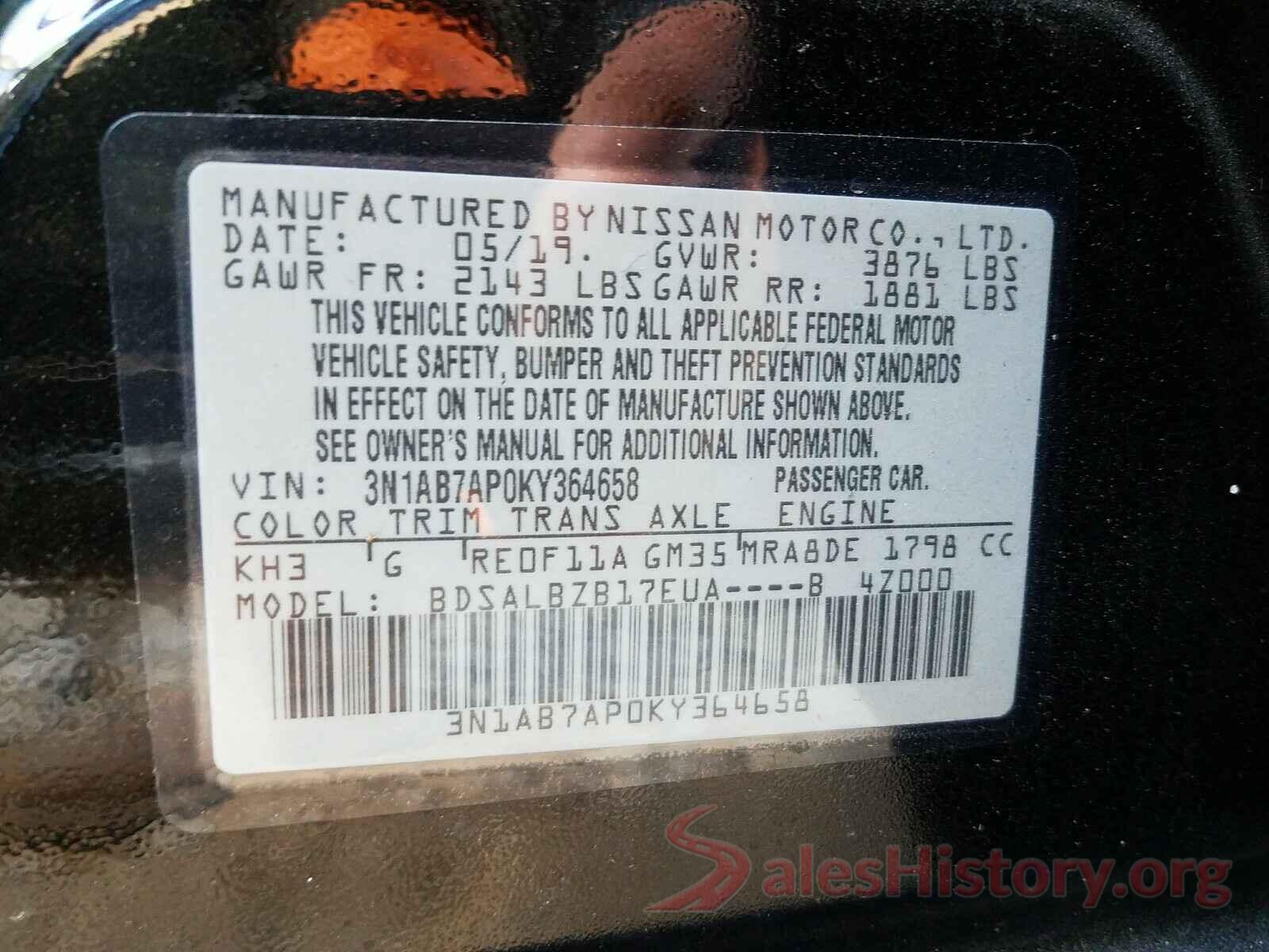 3N1AB7AP0KY364658 2019 NISSAN SENTRA