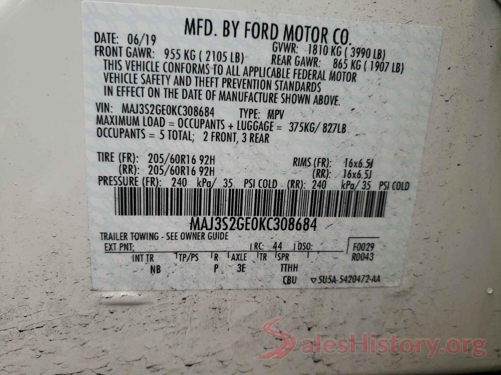 MAJ3S2GE0KC308684 2019 FORD ALL OTHER