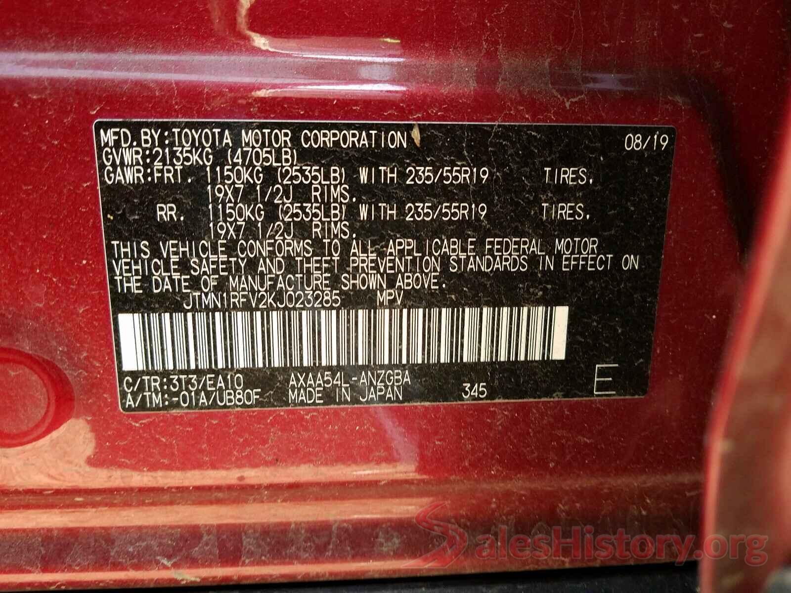 JTMN1RFV2KJ023285 2019 TOYOTA RAV4