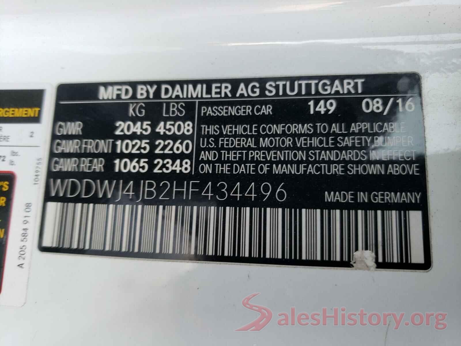 WDDWJ4JB2HF434496 2017 MERCEDES-BENZ C CLASS