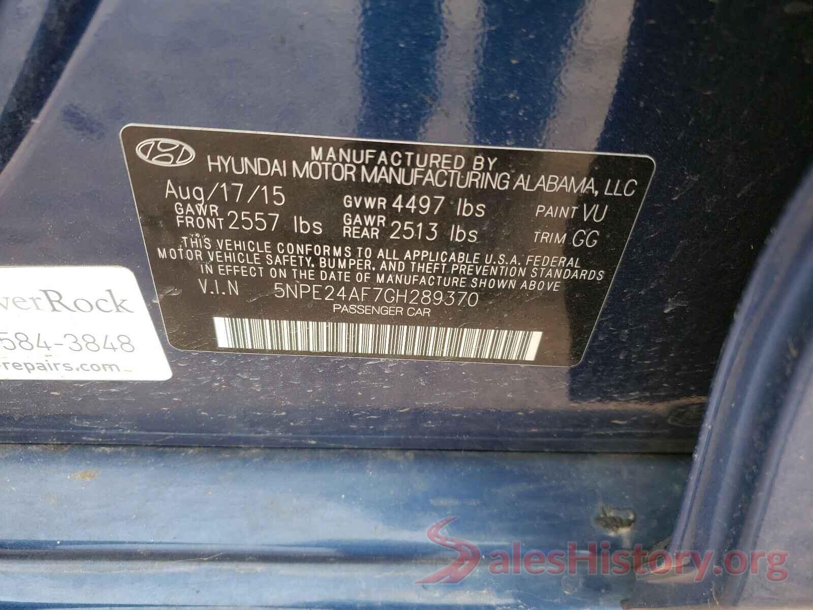 5NPE24AF7GH289370 2016 HYUNDAI SONATA