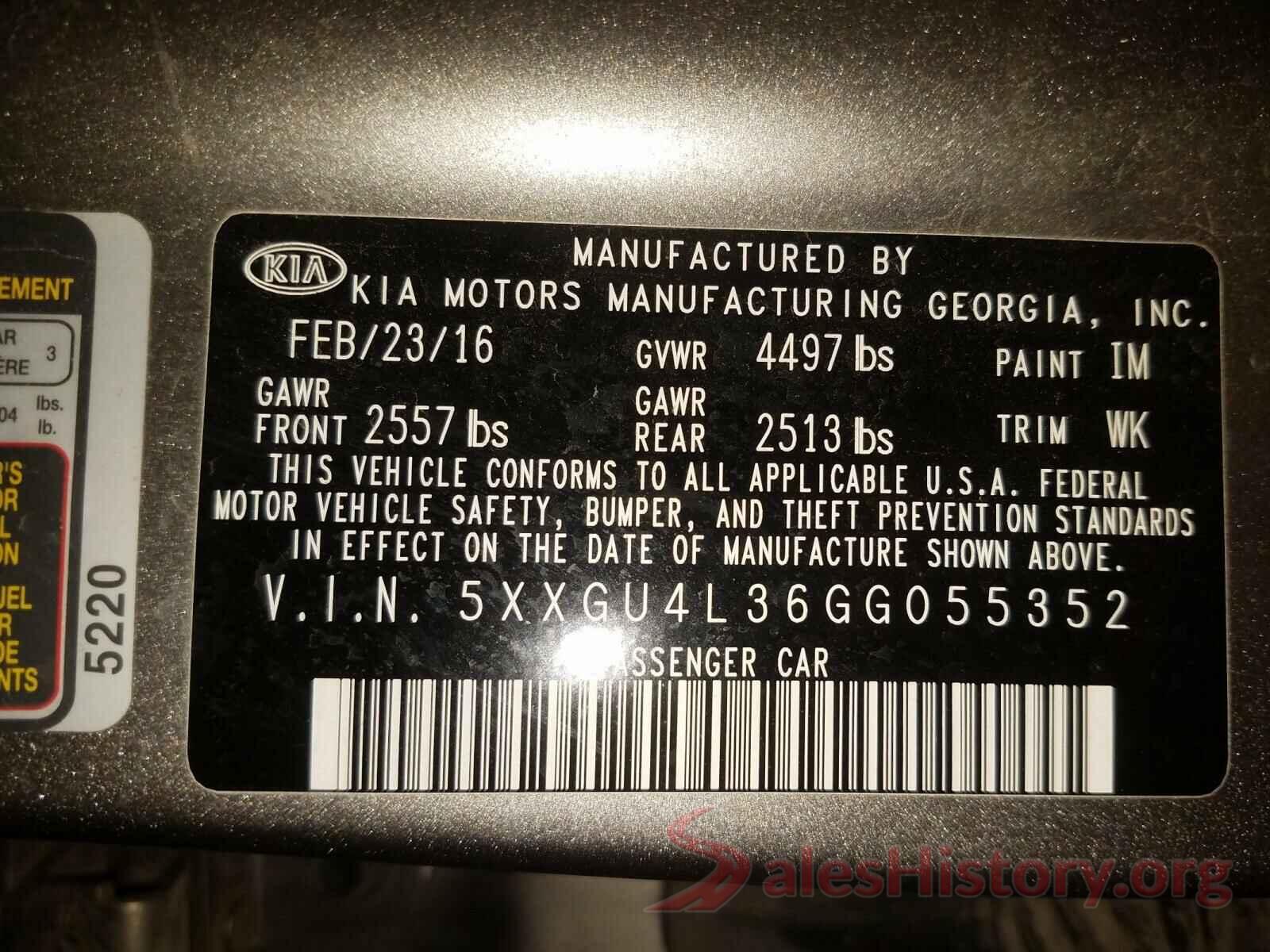 5XXGU4L36GG055352 2016 KIA OPTIMA